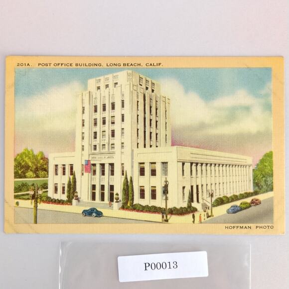 Vintage 1942 Linen Postcard Post Office Building Long Beach California Hoffman - Picture 1 of 2